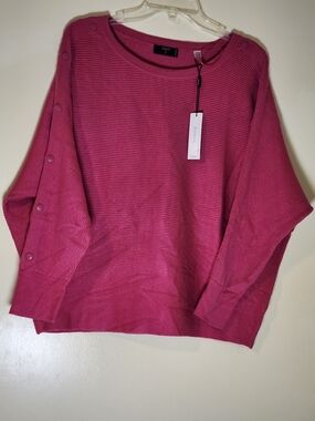 Tahari Button-Sleeve Crew Sweater - Fuchsia
